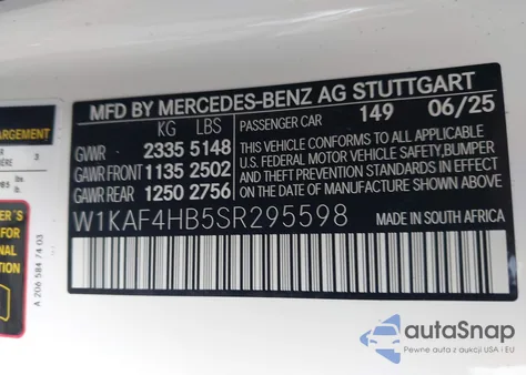 2025 Mercedes-Benz C 300 from USA, damaged, VIN W1KAF4HB5SR295598
